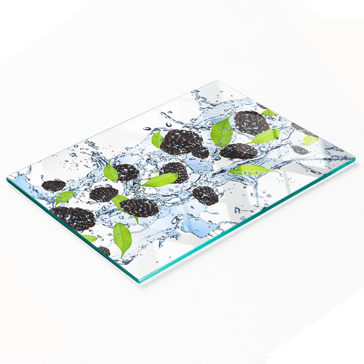 Gehard multifunctioneel decoratief bord van glas met braam- en watermotief, 80x52 cm