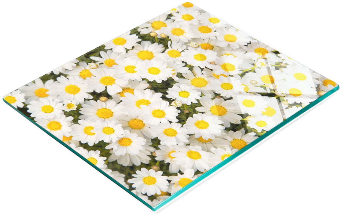 Multifunctioneel decoratief glazen bord met madeliefjesprint 60x52 cm