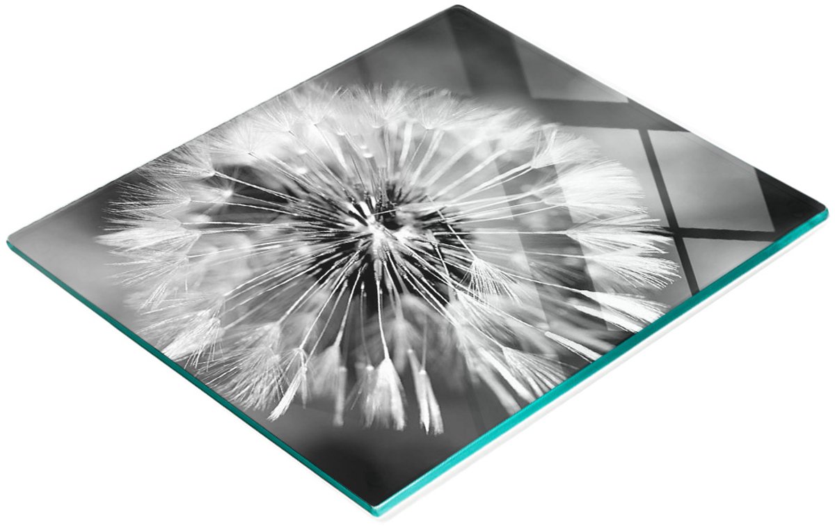 Multifunctioneel decoratief glazen keukenbord met paardenbloemmotief, 60x52 cm