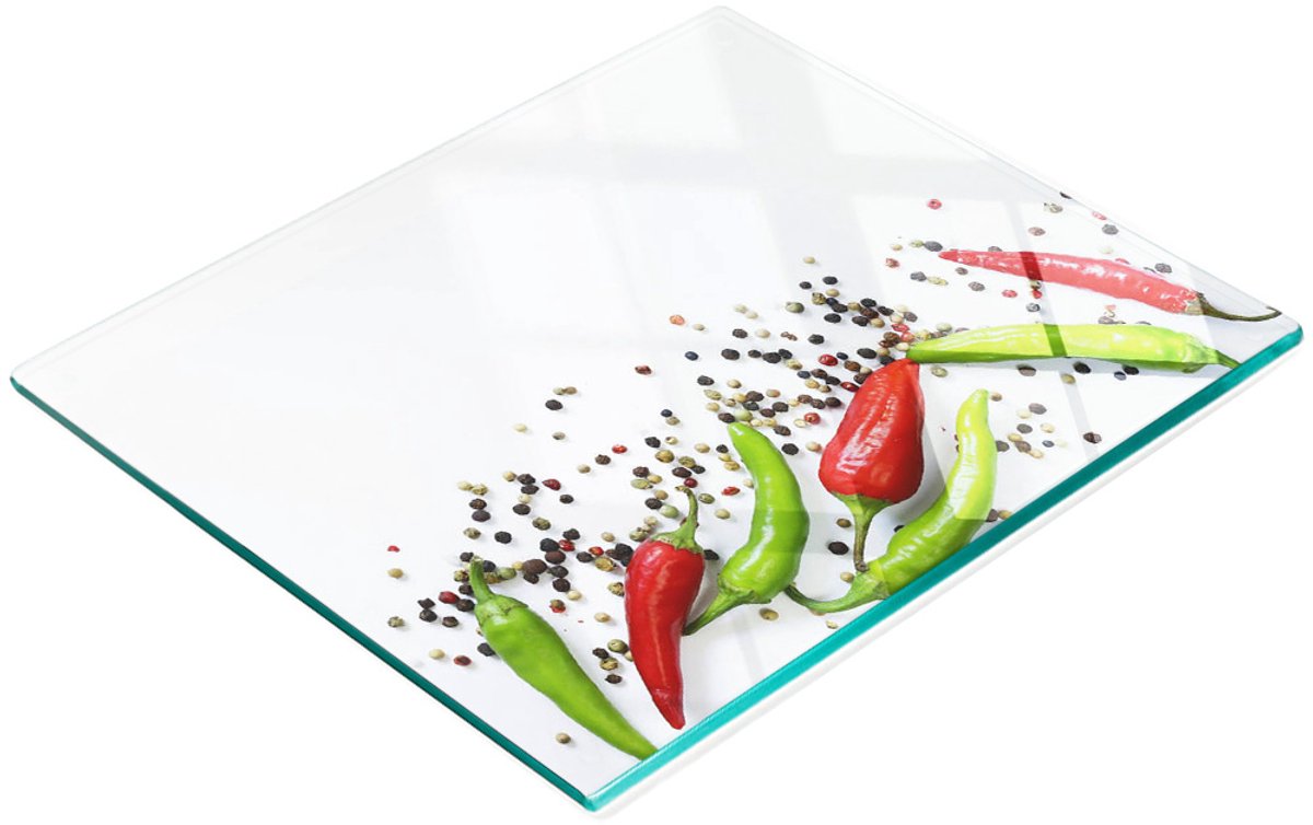 Multifunctionele decoratieve glazen snijplank voor de keuken, chilipepers, 60x52 cm