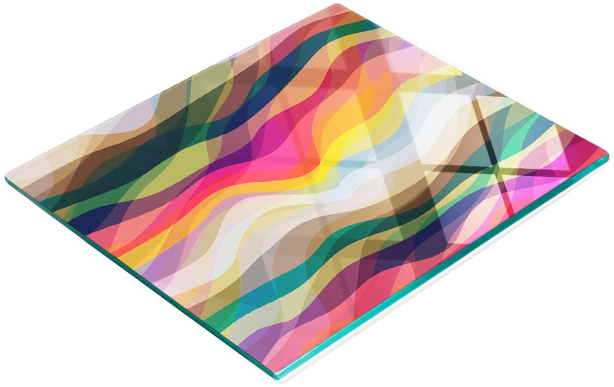 Stijlvol en duurzaam glazen bord met abstracte golfprint, 60x52 cm