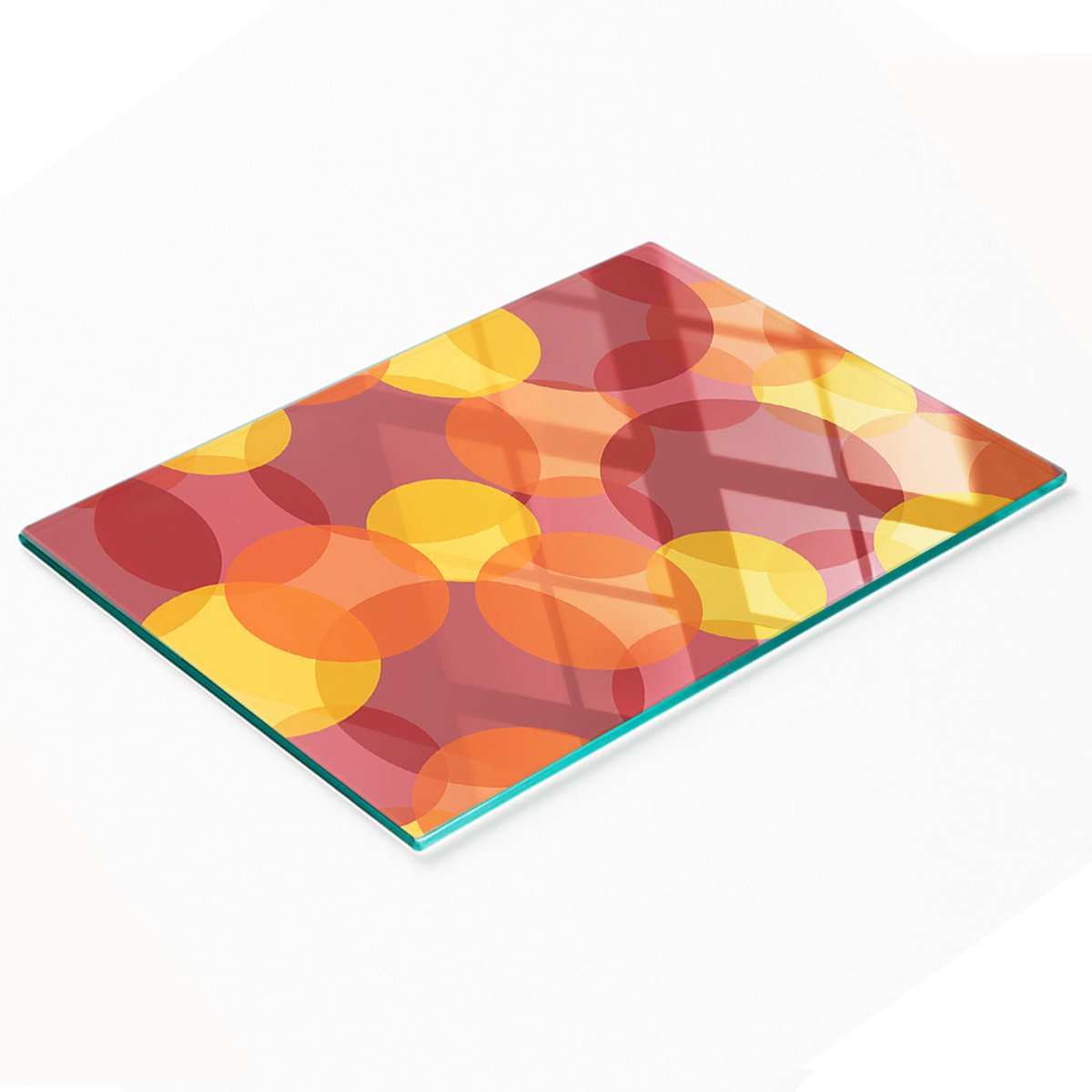 Decoratieve glazen snij- en serveerplank, kleurrijke cirkels, 80x52 cm