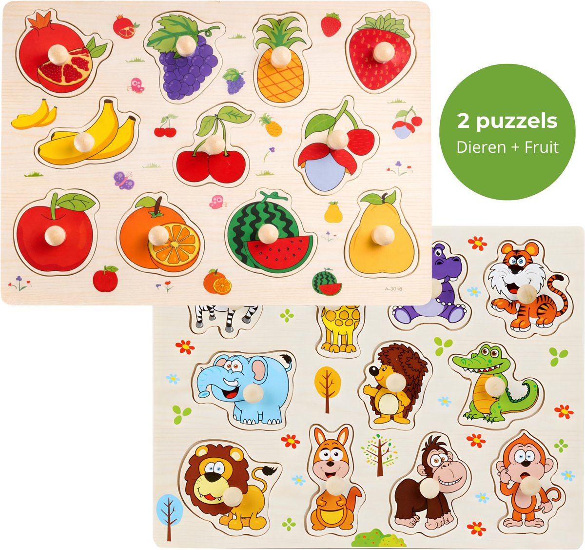 Dieren + Fruit - Houten puzzels voor kinderen 1 jaar / 2 jaar / 3 jaar - Educatief speelgoed - Cadeau jongen / meisje - Baby - Dreumes - Peuter - Traktatie - Uitdeelcadeaus