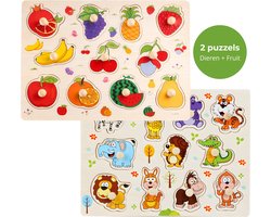 Dieren + Fruit - Houten puzzels voor kinderen 1 jaar / 2 jaar / 3 jaar - Educatief speelgoed - Cadeau jongen / meisje - Baby - Dreumes - Peuter - Traktatie - Uitdeelcadeaus