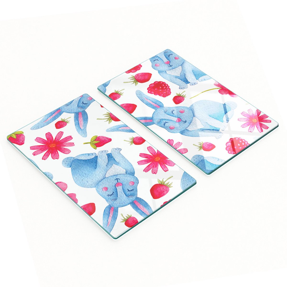 Set van snijplanken van gehard glas met konijnenpatroon, 2x30x52 cm