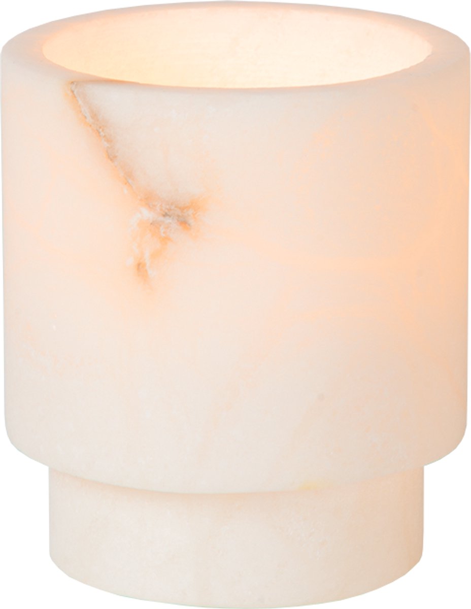 Atmooz Mick S Theelichthouder – Ø7.5 x H9 CM – Natuurlijk Alabaster – Luxe Waxinelichthouder – Windlicht van Natuursteen – Sfeervolle Kaarshouder – Wit Marmer Look – Wit