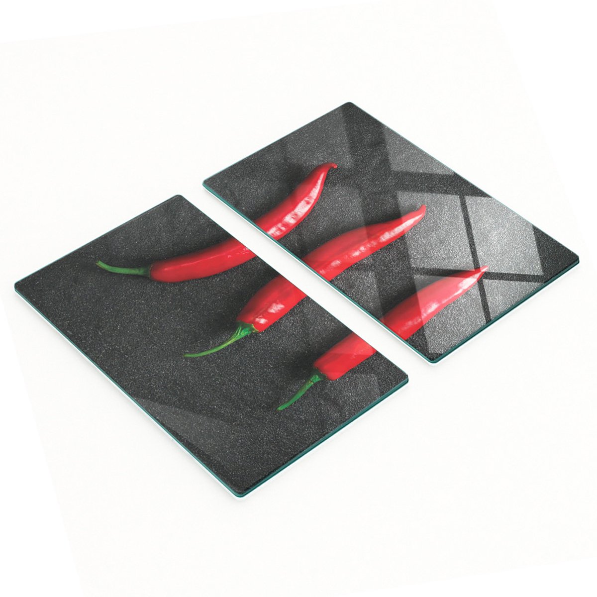 Krasbestendige glazen snijplanken met chilipepers en stenen print, 2x30x52 cm