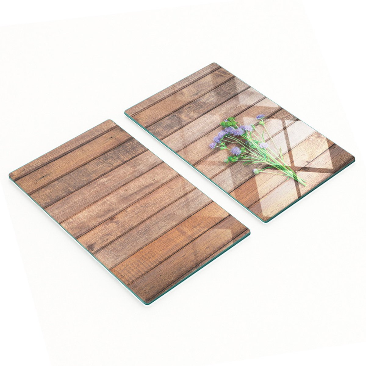 Set van twee decoratieve glazen keukenplanken met wilde bloemenmotief, 2x30x52 cm