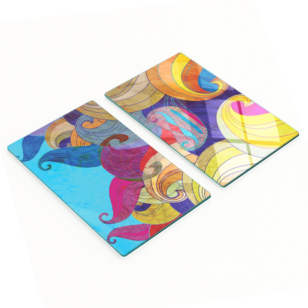 Set van twee glazen snijplanken met abstracte elementen, 2x30x52 cm