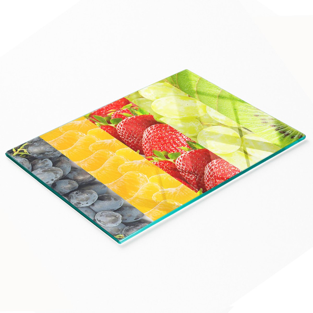 Multifunctionele decoratieve glazen snijplank voor de keuken, kleurrijk fruit, 80x52 cm