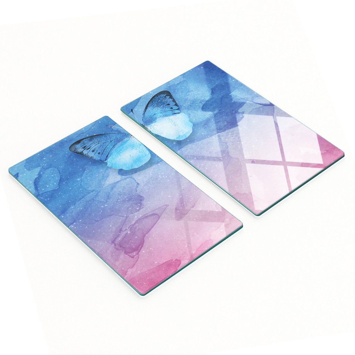 Set van twee decoratieve glazen keukenplanken met vlinderdesign, vintage, 2x30x52 cm