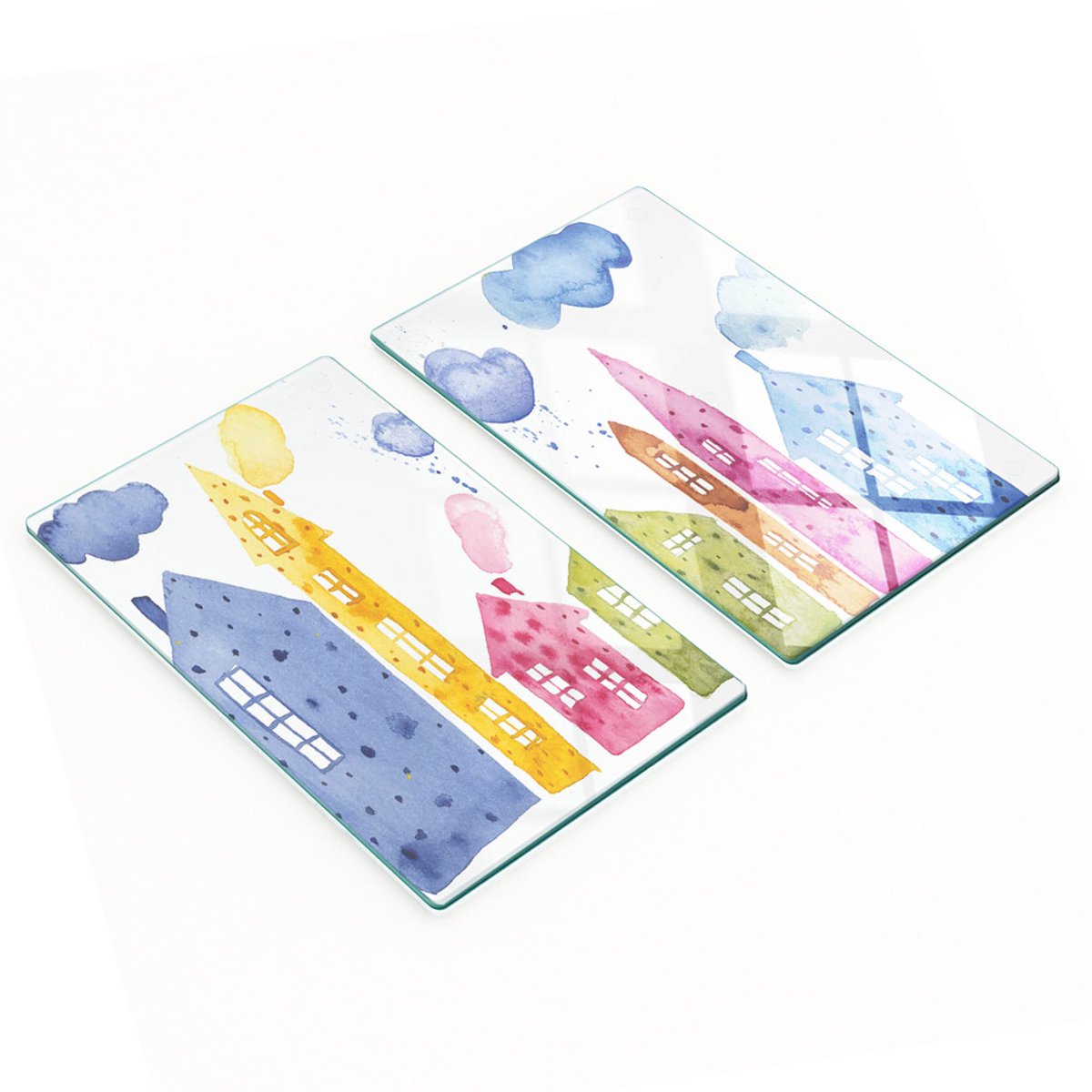 Multifunctionele decoratieve keukenplanken van gehard glas, huisjes, 2x30x52 cm