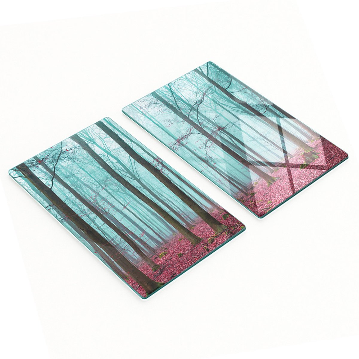 Decoratieve glazen serveerplanken voor snacks, mistbosmotief, 2x30x52 cm