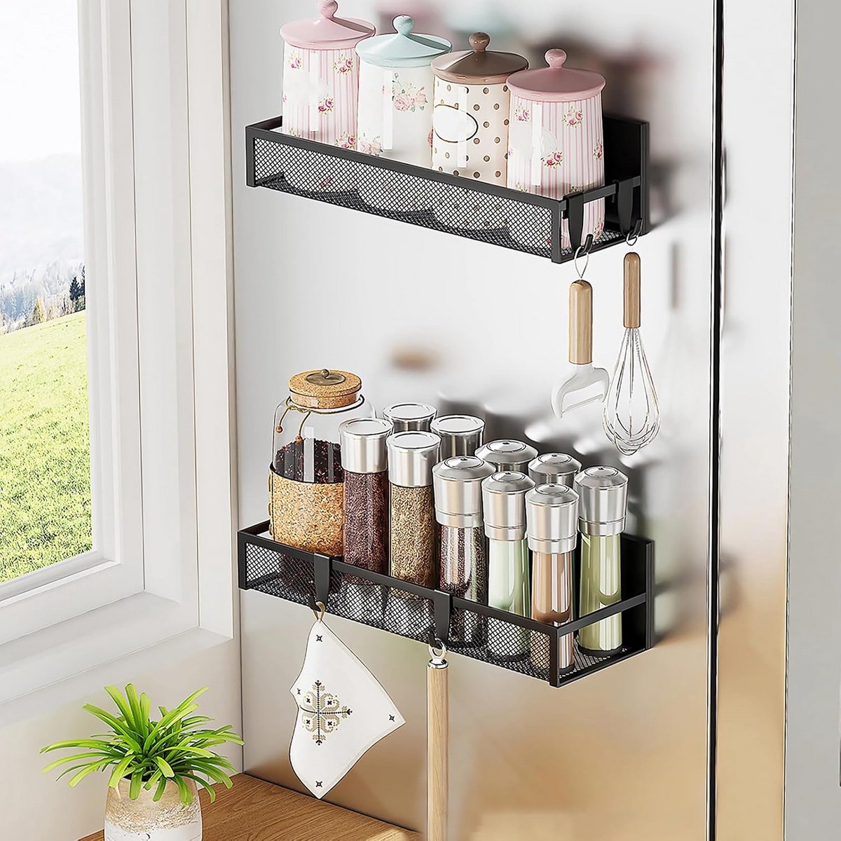 Magnetisch Kruidenrek - Keuken Organizer - Koelkast Ophangen - Inclusief Haken - 75 x 10 x 305 cm - Zwart