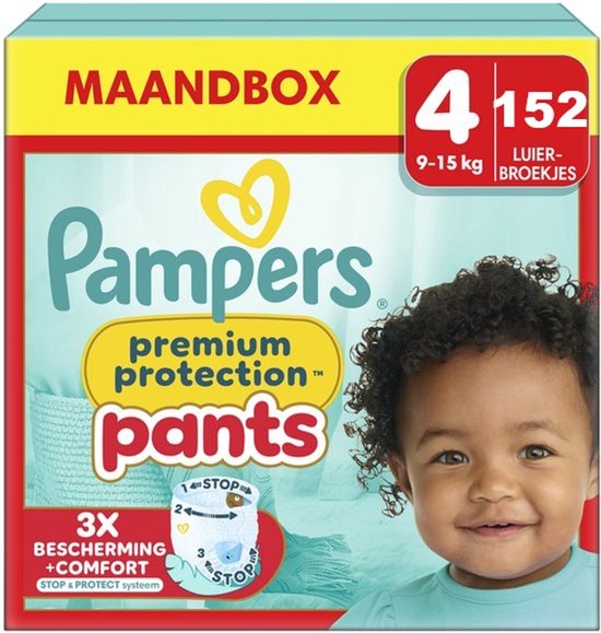 Pampers Premium Protection Pants Maat 4 (9-15 kg) – 152 Luierbroekjes – Maandbox – Baby Luiers