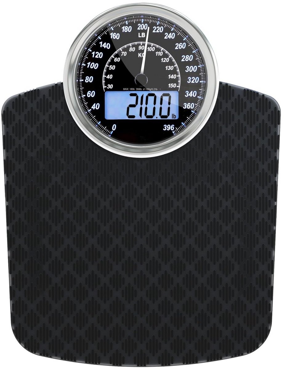 Hybride Weegschaal - Analoge Digitale Weegschaal - Gezondheid Monitoren - Dubbele Weergave - Tot 180 kg - Zwart