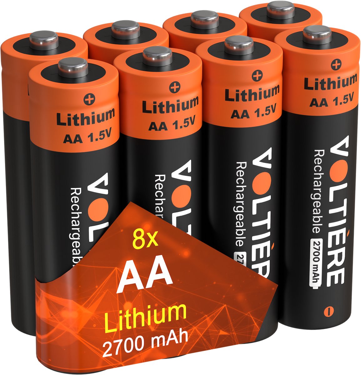 Voltière 8-Pack Oplaadbare Lithium Batterijen AA - 2700 mAh 1.5V Oplaadbare Batterijen AA - 8 Stuks