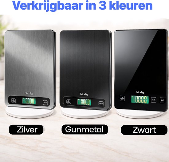 Hëndig Keukenweegschaal Digitaal - Weegschaal Keuken - Precisie Weegschaal - Keuken Weegschaal - Weegschaalkeuken - 1 gram - 15 kg - Tarra functie - Incl. Batterijen
