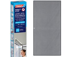 tesa INSECT STOP Clip-on Frame Fly Screen for Windows - verstelbaar frame, glasvezelnet, zelfklevende clips, antraciet - 120 x 240 cm