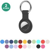 JUALL Sleutelhanger Geschikt voor Apple AirTag - 2 Stuks - Beschermende Siliconen Houder & Hoesje - Zwart