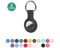 JUALL Sleutelhanger Geschikt voor Apple AirTag - 2 Stuks - Beschermende Siliconen Houder & Hoesje - Zwart