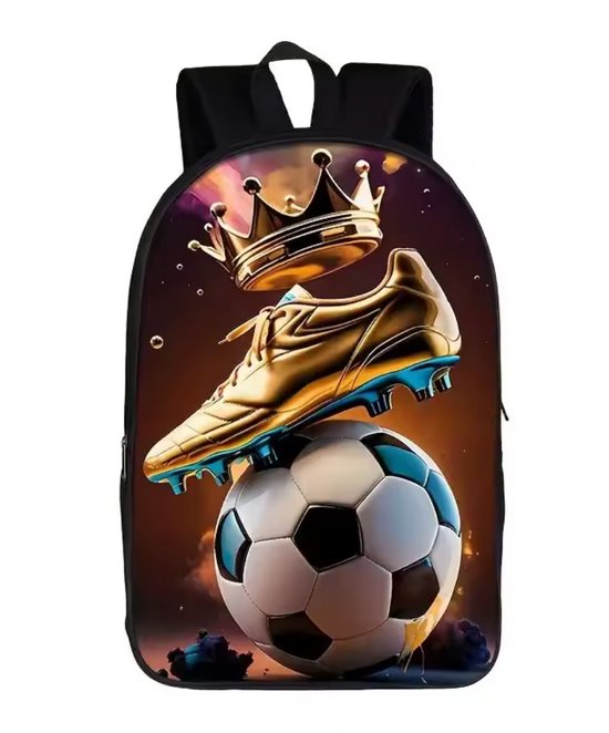Voetbalschoen Rugzak | Goude Voetbal met Kroon Rugzak | Voetbalpatroon Rugtas | Rugzak Meisje | Rugzak Jongens | Mooie rugzakken met Voetbal | 12 liter | Kinder Rugzak