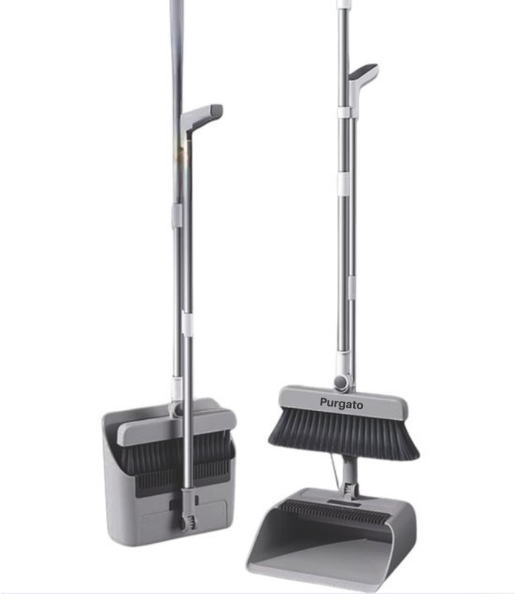 Purgato Stoffer en Blik met Lange Steel - 4in1 - Bezem - Wisser - Schoonmaaktanden - Binnen & Buiten