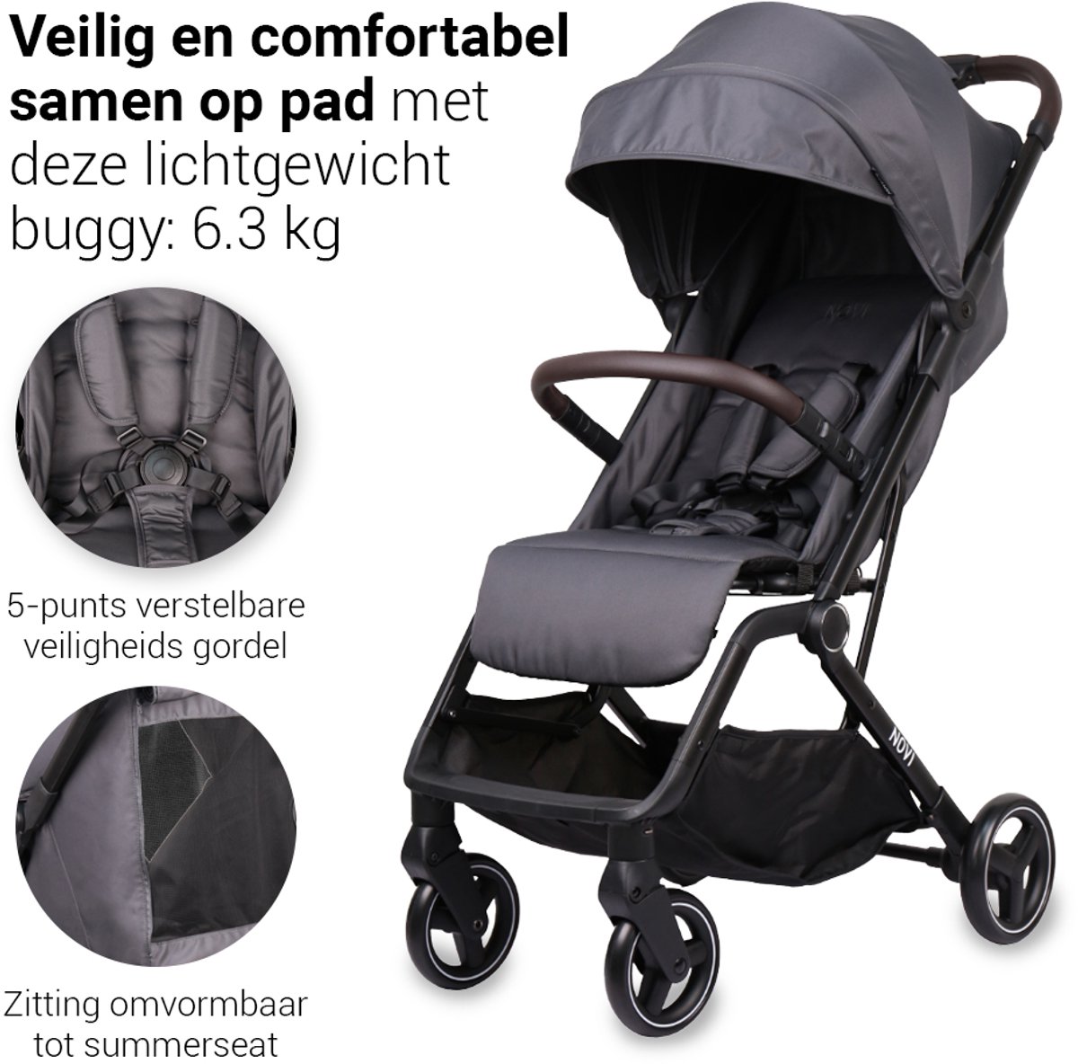 Novi Baby Cloud Go Buggy - Donker Grijs - Inclusief transporttas — cadeau in Cadeau-ideeën - foto 6