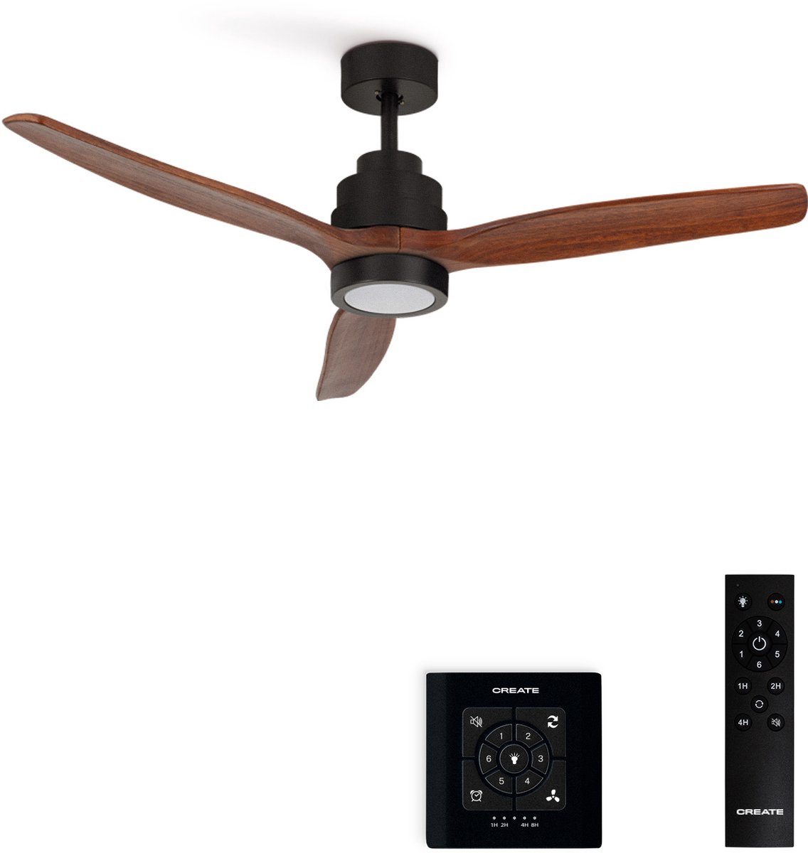 CREATE - Stille plafondventilator van 40 W met technische ABS-bladen, verkrijgbaar in verschillende maten - S - Met licht - Controller voor wandmontage - WIND STYLANCE