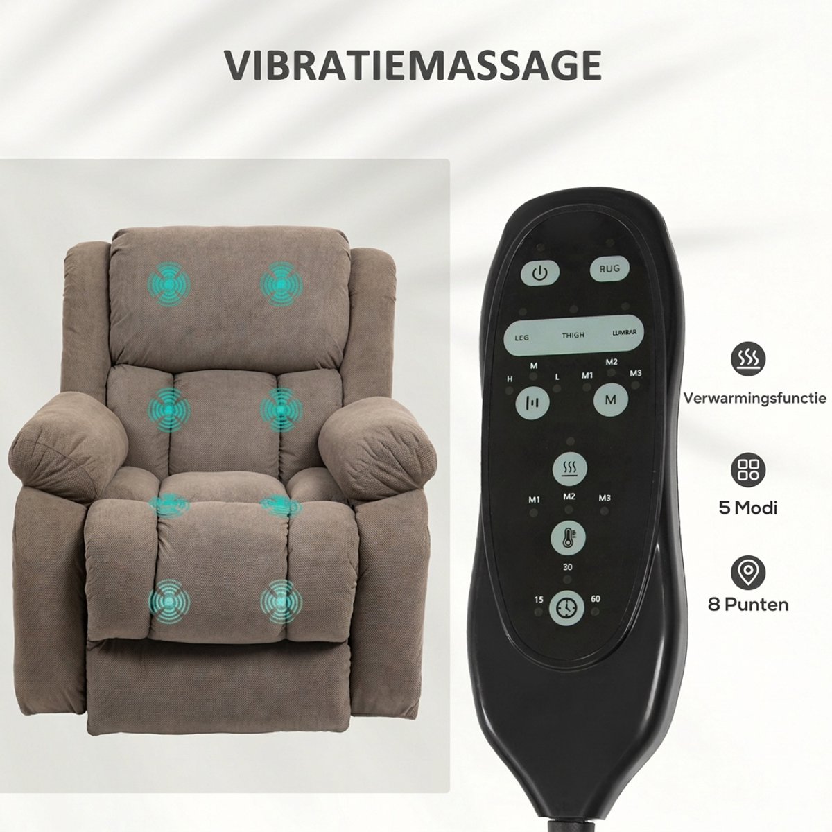 Smart-Elite Massagestoel Elektrisch Lichtbruin Zeer Comfortabel - afbeelding 3