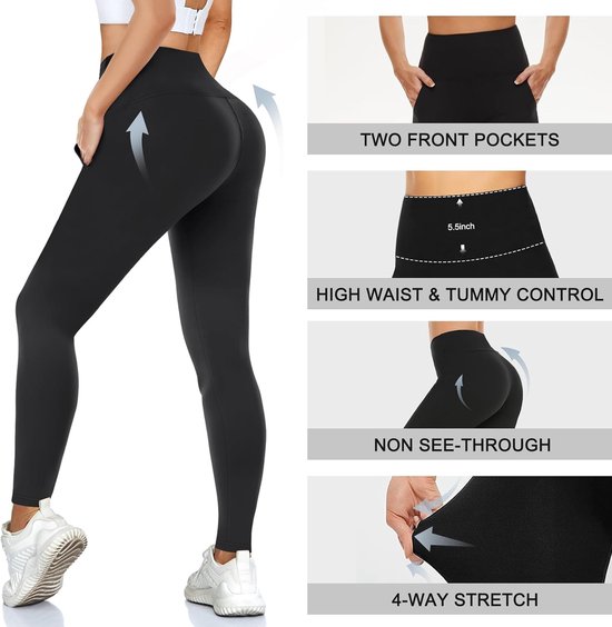 Sportlegging dames - Maat XL - Leggings voor Vrouwen - Sportkleding dames - Sportbroek dames - Sportlegging - High waist - Shape legging - Hardloopbroek dames - Yoga legging dames - Voor Sport, Yoga en Gym - Voor Vrouwen en Meisjes - Zwart - 1 Stuk van Merkloos — afbeelding 2