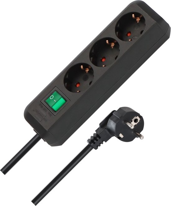 Brennenstuhl Eco-Line stekkerdoos met schakelaar 3-voudig zwart 1,5 m H05VV-F 3G1,5