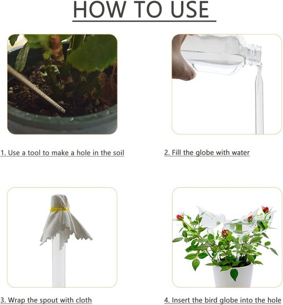 Glass Watering Globe Zelfbewaterende spikes - verpakking van 3 plantenbewateringslampen - vogelvorm zelfbewatering voor binnen- en buitenplanten van Relaxdays — afbeelding 3