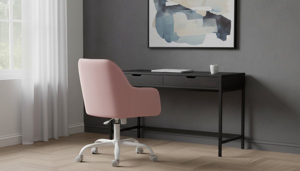 Bureaustoel Casa Velluto Sherpa Deluxe Draaistoel | Ergonomische Bureaustoel met Hoogte Verstelbaar Schuim, Doorlopende Rugleuning, Sherpa en Kunstleer Bekleding, voor Thuiswerk, Kantoor of Bar, Pastelroze