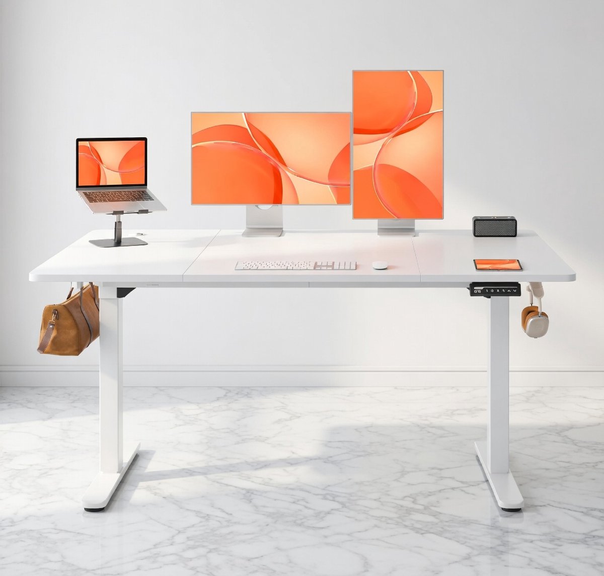 Elevate Pro Elektrisch Zit-Sta Bureau 140x70 cm – Hoogte Verstelbaar Bureau met 4 Geheugenstanden, Stil Motorisch Onderstel, Ergonomisch Gaming & Thuiswerk Bureau – Wit House&Garden