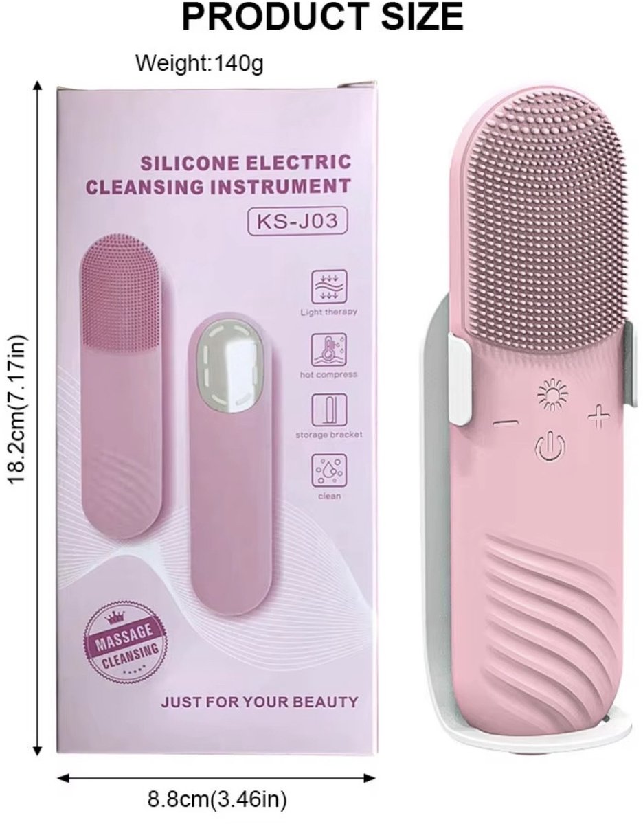 Siliconen Facial Cleansing Brush-Elektrische Diepe Reiniging & Massage – USB Oplaadbaar – Roze