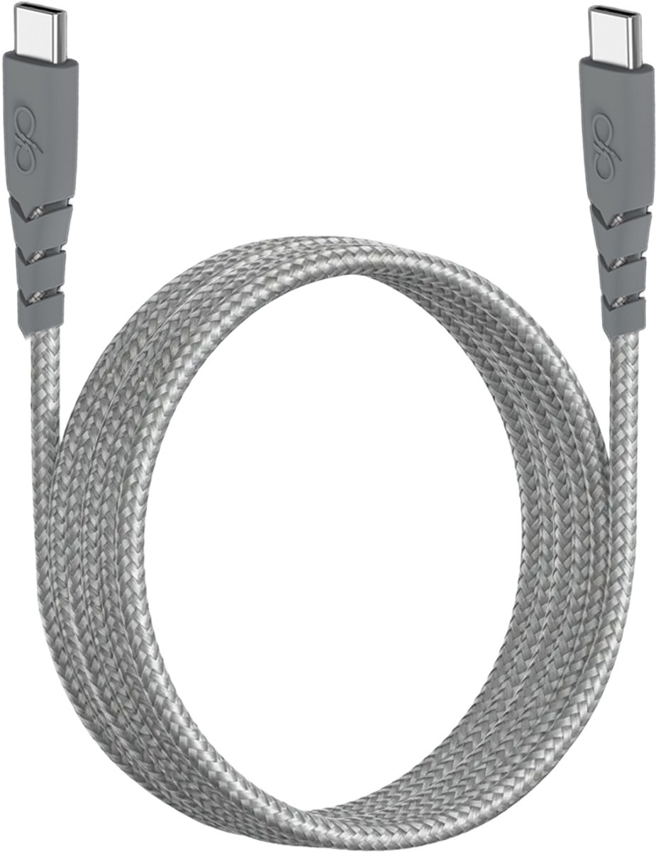 Force Case, Ultraversterkte USB C/USB C-kabel 2m 3A, Grijs