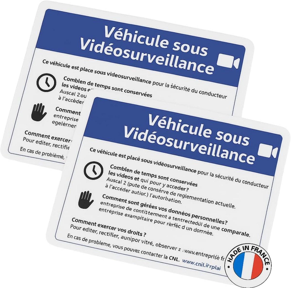 Bewakingsstickers Voertuig - VTC Taxi - Wettelijk Voldoen - RGPD Conform - 8x10 cm - Transparant