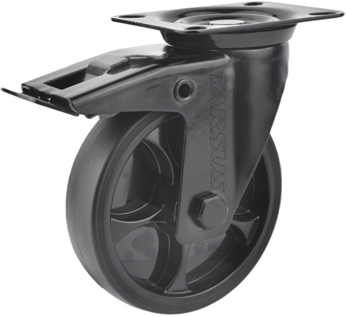 Zwenkwiel met rem 125 mm 120 kg TPR rubberband zwart - TARSUS