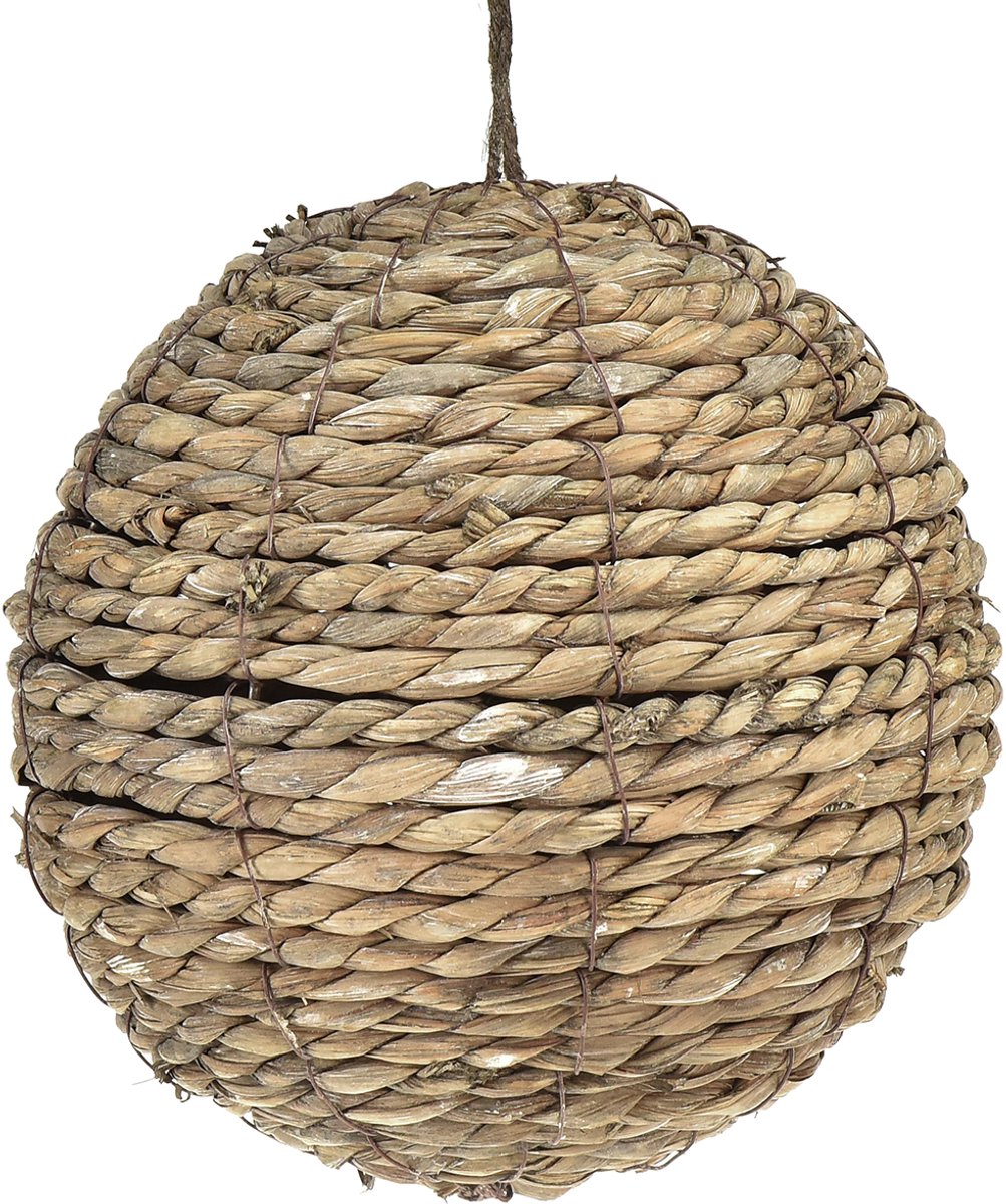 Bollen stro decoratie om op te hangen grijs gewassen Ø20cm 2st, 2 Stüc