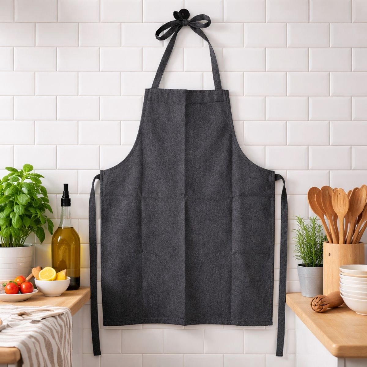 Arti Casa Keukenschort - Donkergrijs - Beschermt Kleding Tijdens Koken en Bakken - Stijlvol Neutraal Design - Verstelbare Nekband - Afmeting 64x80 cm - Materiaal Katoen/Polyester