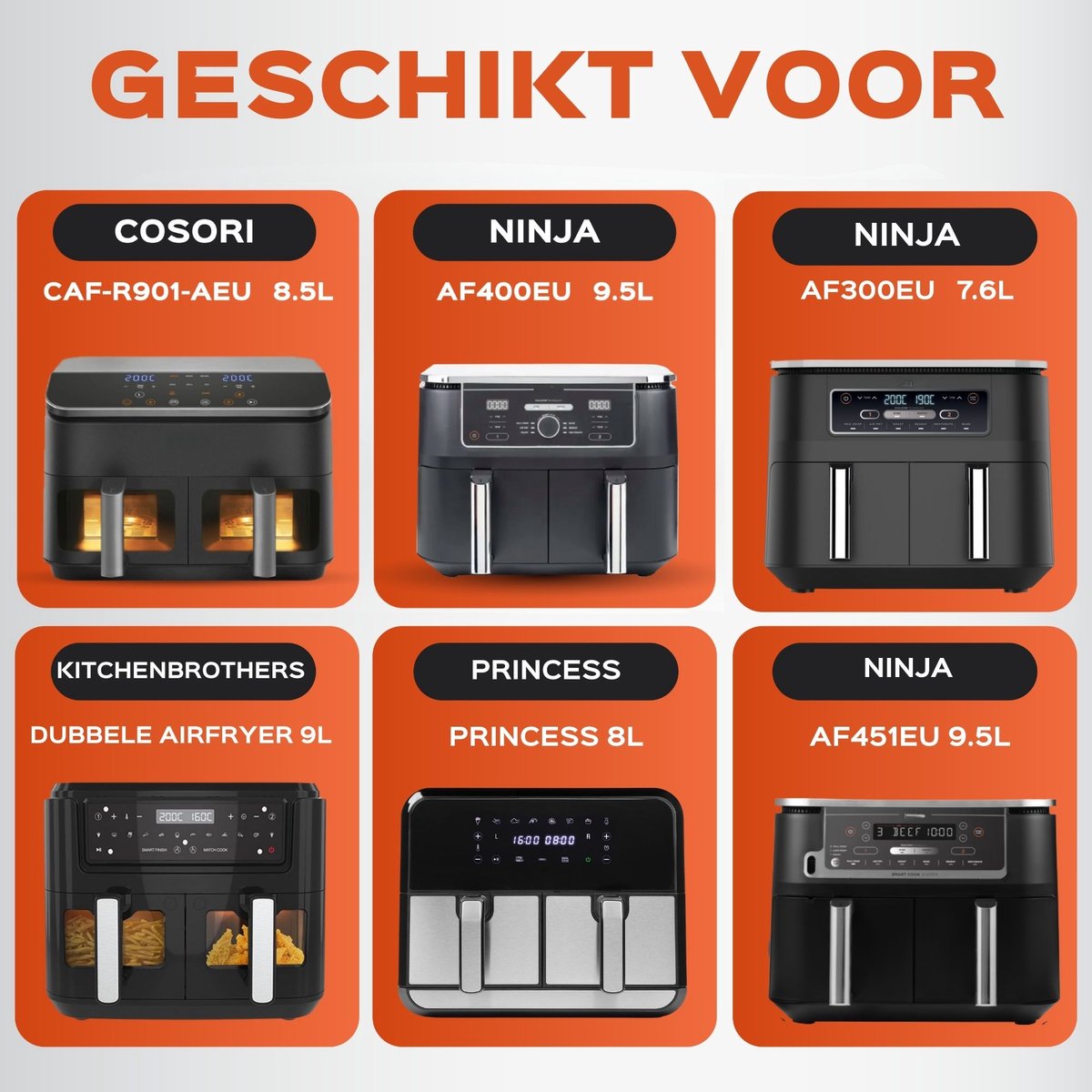 UNBOX Airfryer Accessoires - Geschikt voor Dual Airfryers - Ninja Foodi AF300 AF400 AF451 - Dubbele Airfryer - Inclusief Airfryer Siliconen Bakje & E-Book — afbeelding 2