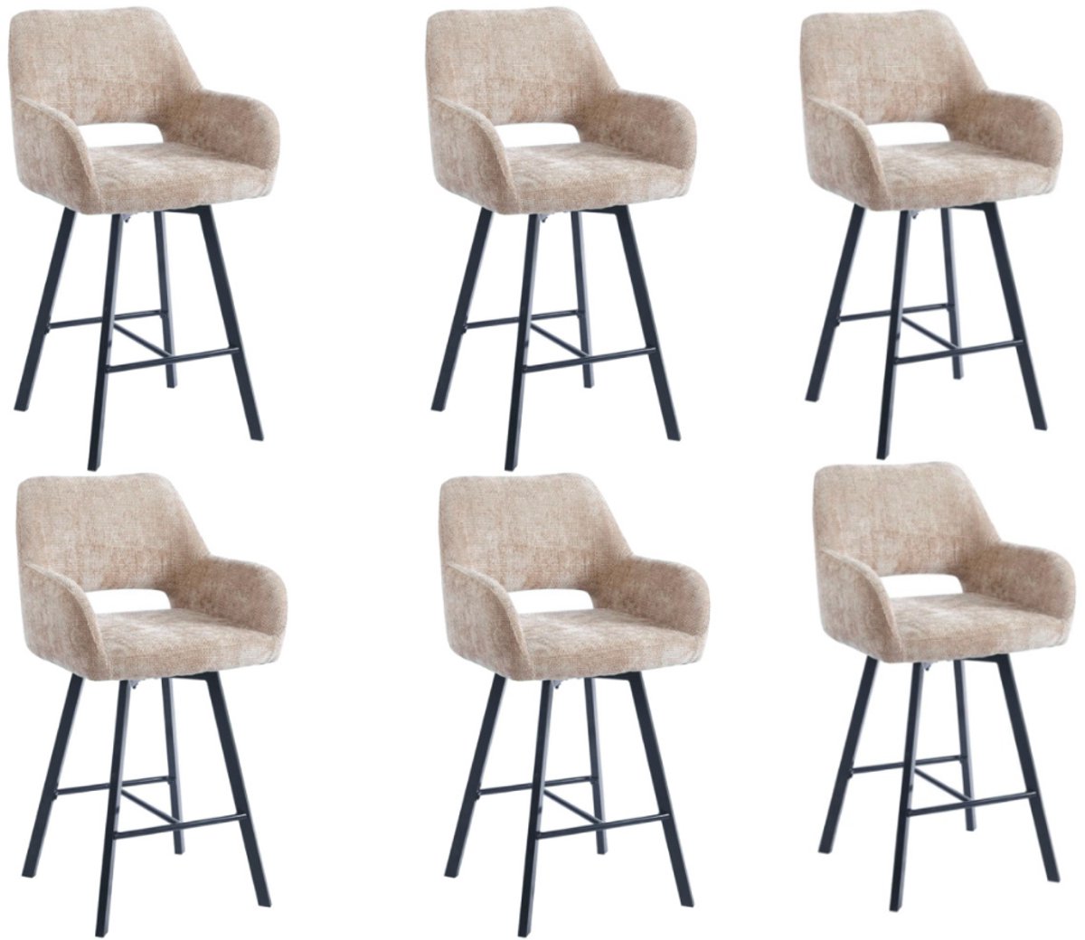 Ams Living® Barkruk Draaibaar Set Van 6 | Luxe afwerking | Stof | Kleur Taupe | Barstoel barkruk 6x | Design Stoelen Met Rugleuning