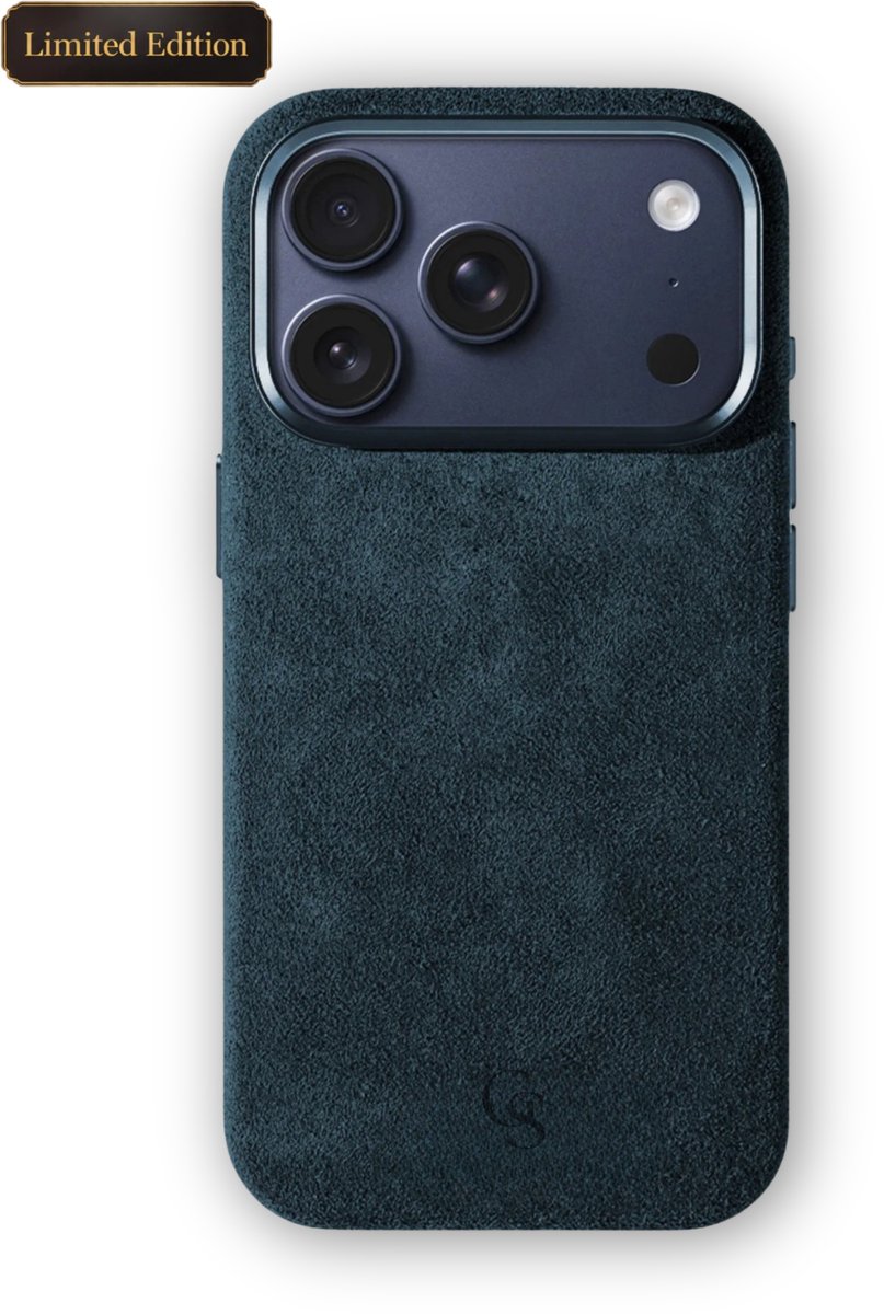 GoldStandard - Alcantara hoesje - Iphone hoesje 17 Pro - Alcantara Iphone Case - Navy Blue
