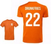 Oranje T-shirt - Drunkfries - Koningsdag - EK - WK - Voetbal - Sport - Unisex - Maat L