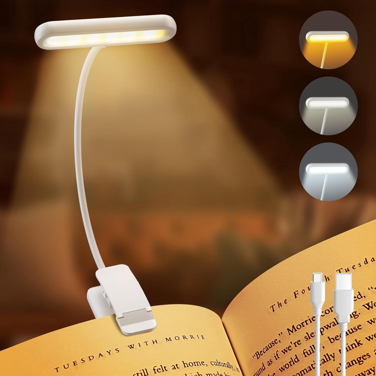 Oplaadbare Leeslamp met Type-C-kabel - LED Leeslampje voor Boek met Klem - 24 LED - Leesla
