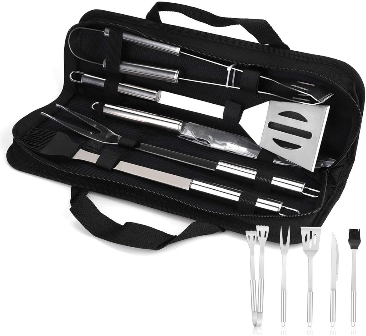 TOVBMUP 5 stuks BBQ-set - roestvrij staal - BBQ-gereedschapsset - BBQ-accessoires - geschikt voor BBQ's, feesten aan het meer en kampeertrips