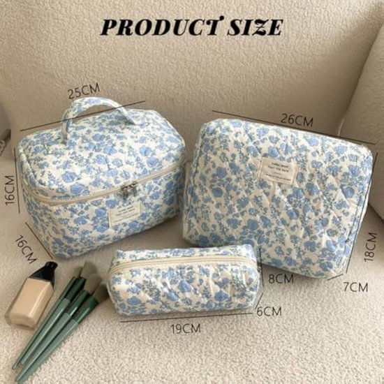 Cosmetische tas - 3 stuks toilettas organizer tasje | Bloemen make-up tas | 3 stuks toilettas organizer tasje | Bloemen schattige katoenen cosmetische tas set make-up tas bloem reis toilettas voor