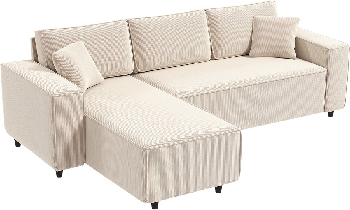 Homcom hoekbank - polyester - schuimstof - crèmewit