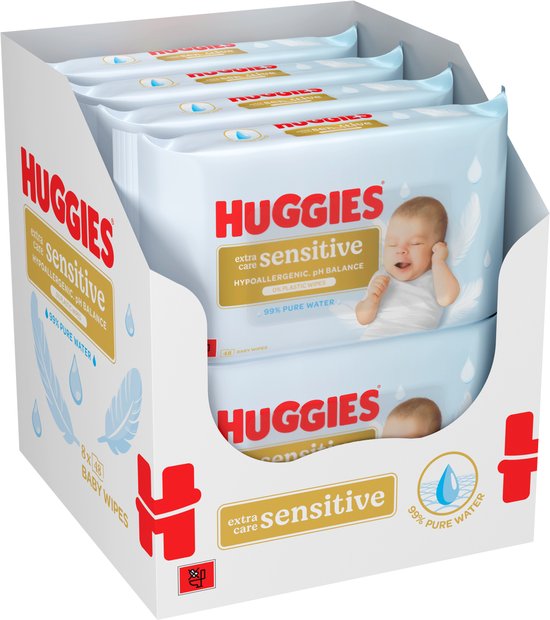 Huggies billendoekjes - Extra Care Sensitive - 384 babydoekjes (8 x 48 stuks) - 100% plastic vrij
